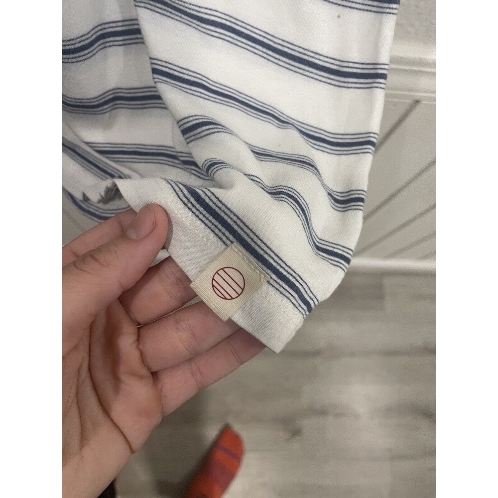 Marine Layer Blue And White Striped Colorblock Short Sleeve Polo Shirt Size XL - Picture 3 of 5